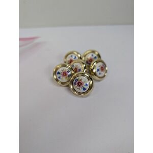 Knob Ceramic Floral Metal Lot Of 6 1 1/4" Drawer Pull Brass (A2)